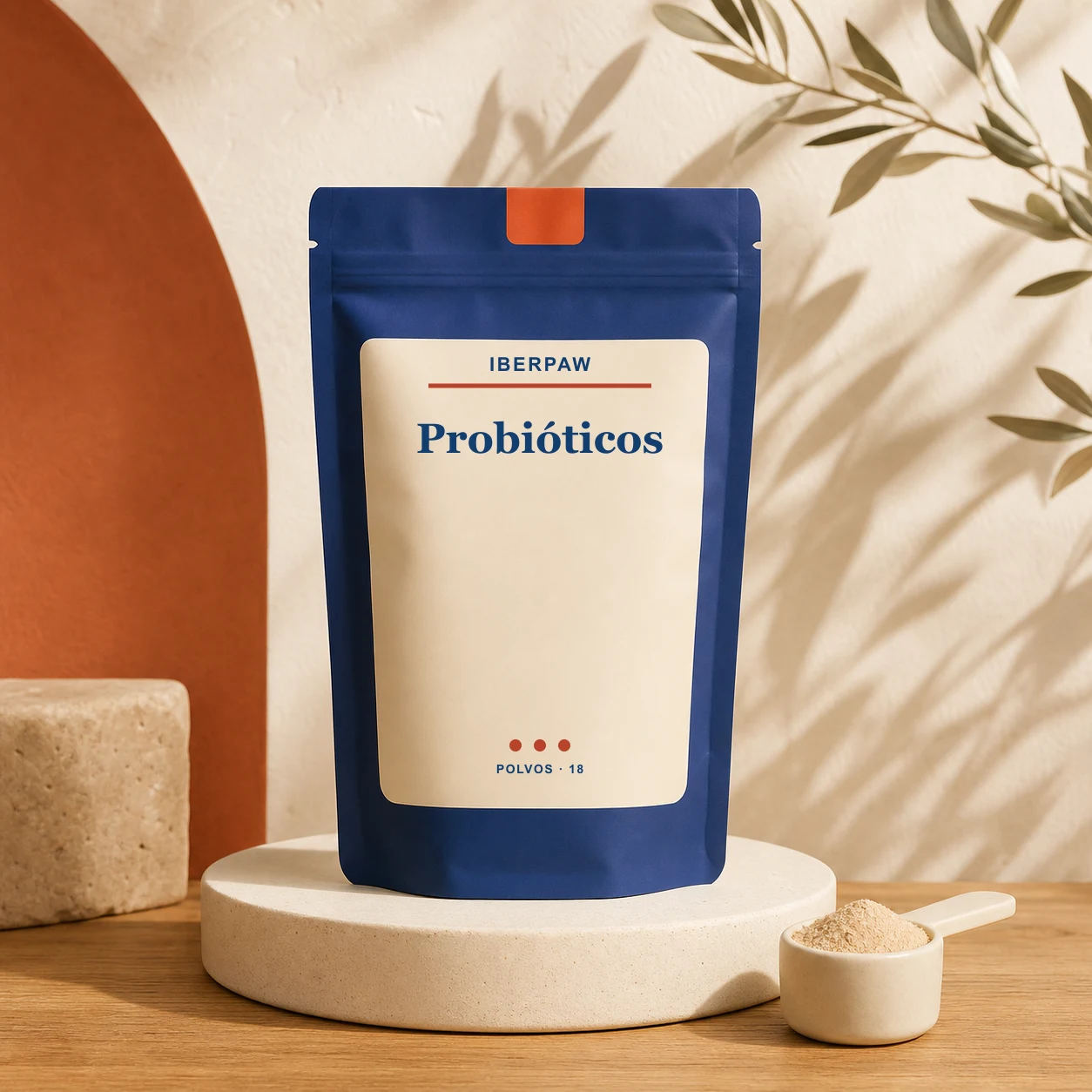 Envase Iberpaw de probióticos en polvo para proyecto de marca blanca