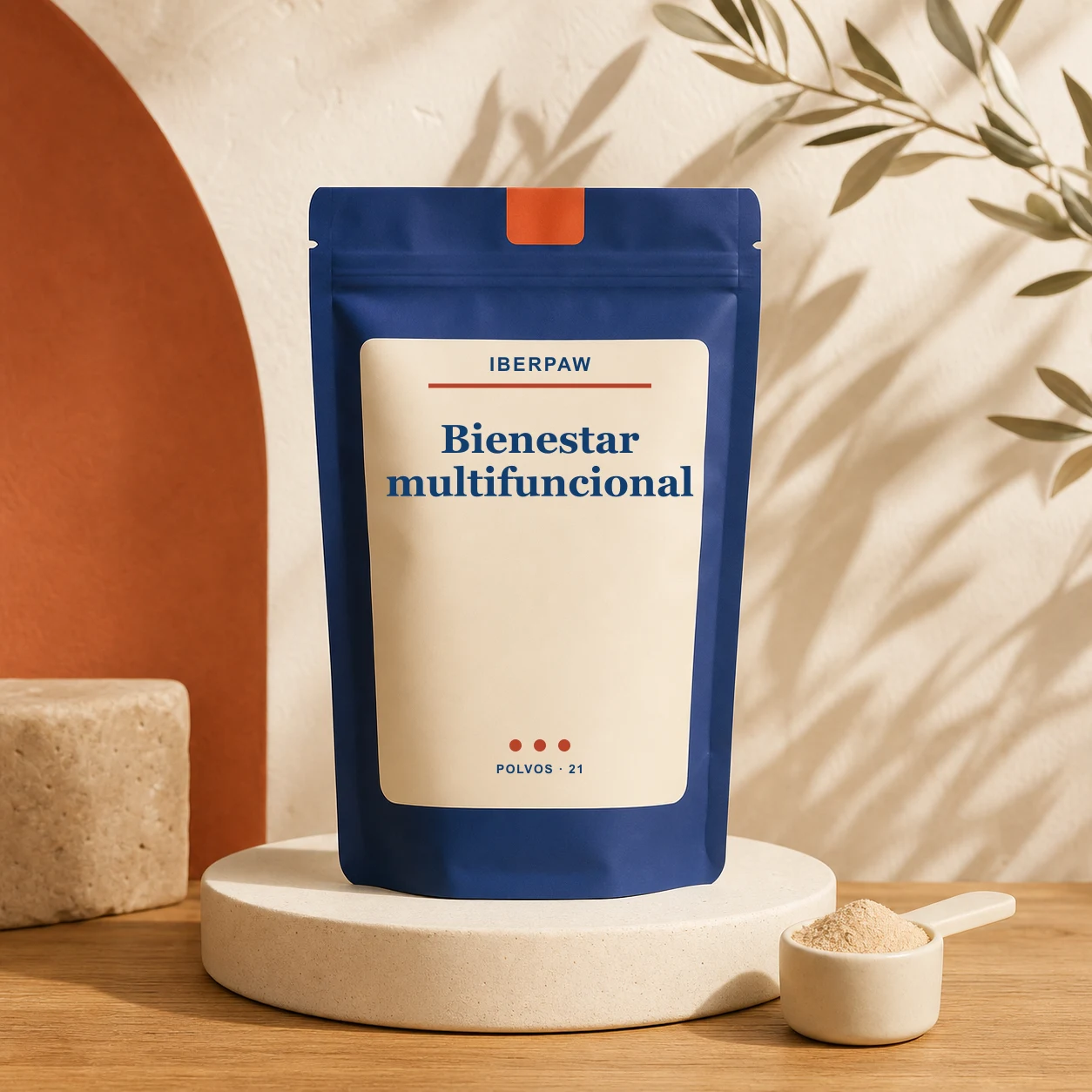 Envase Iberpaw de bienestar multifuncional en polvo para proyecto de marca blanca